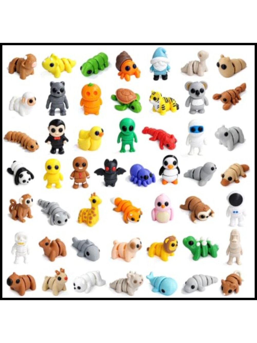 100 Pc 3D Printed Animal Mini Figures Articulated Jointed Collectible Toy Set
